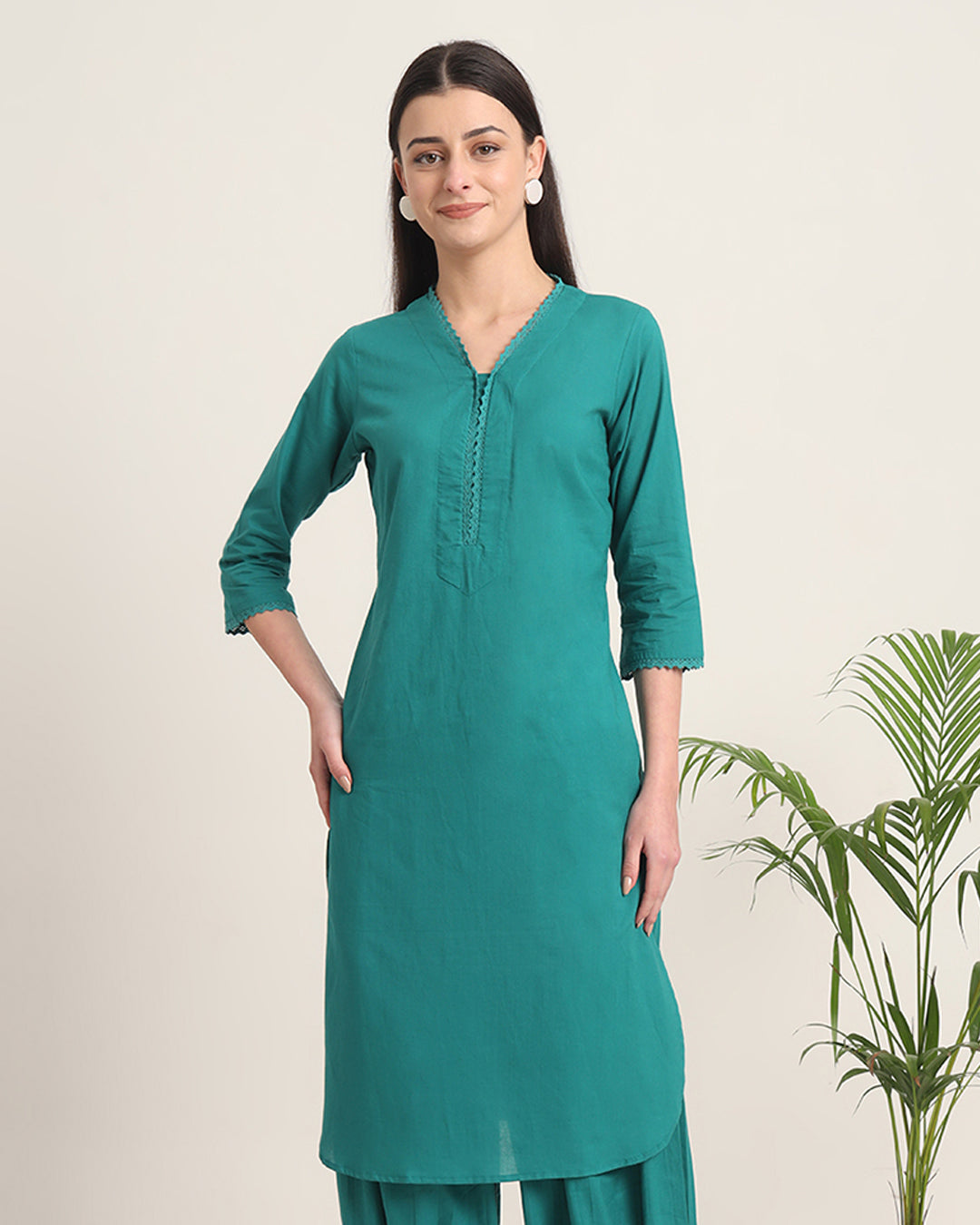 Green Gleam Lace Affair Solid Kurta (Without Bottoms)