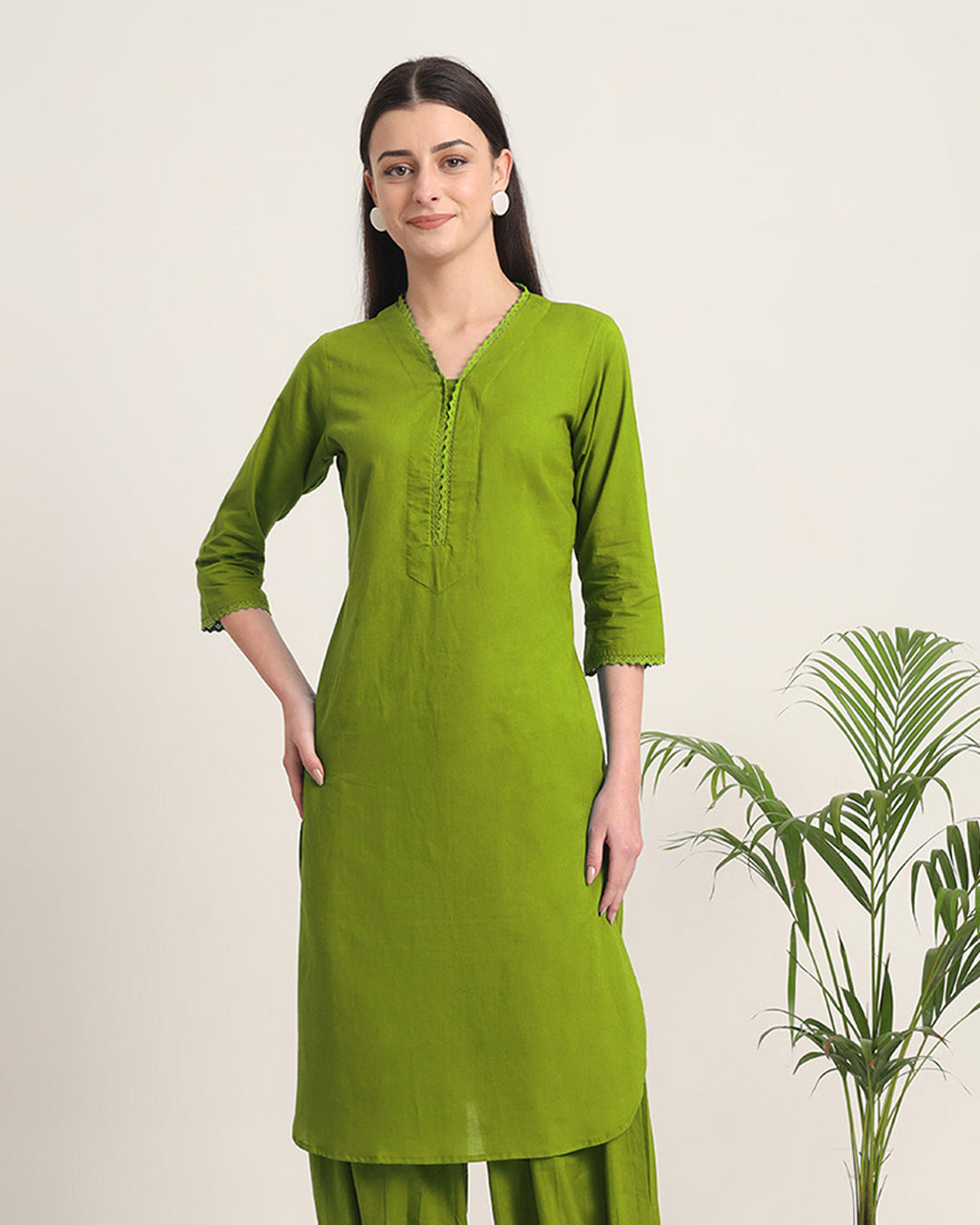 Sage Green Lace Affair Solid Kurta (Without Bottoms)