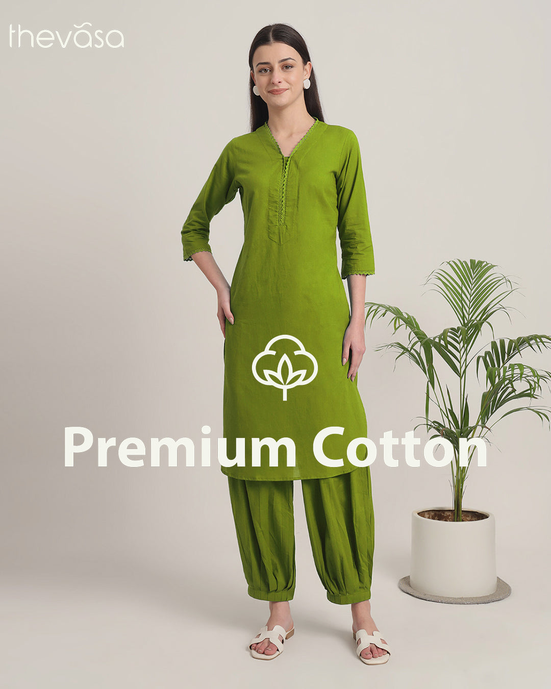 Sage Green Lace Affair Solid Kurta (Without Bottoms)