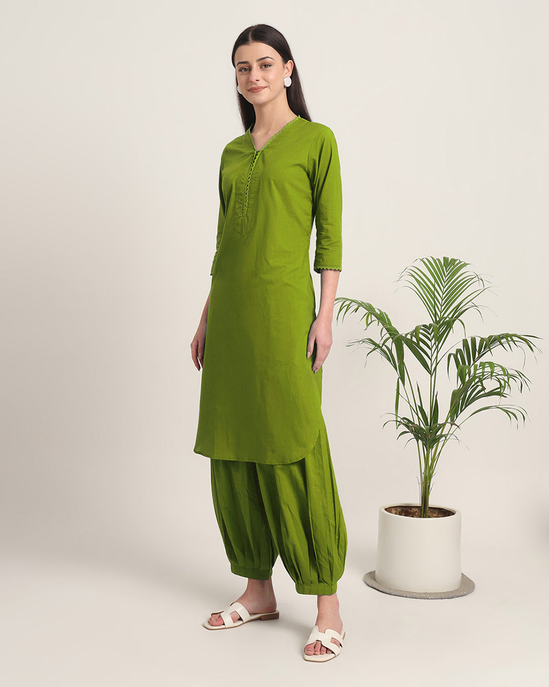 Sage Green Lace Affair Solid Kurta (Without Bottoms)