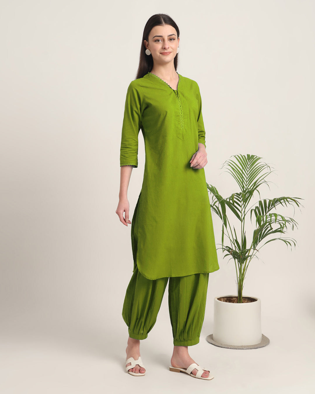 Sage Green Lace Affair Solid Kurta (Without Bottoms)