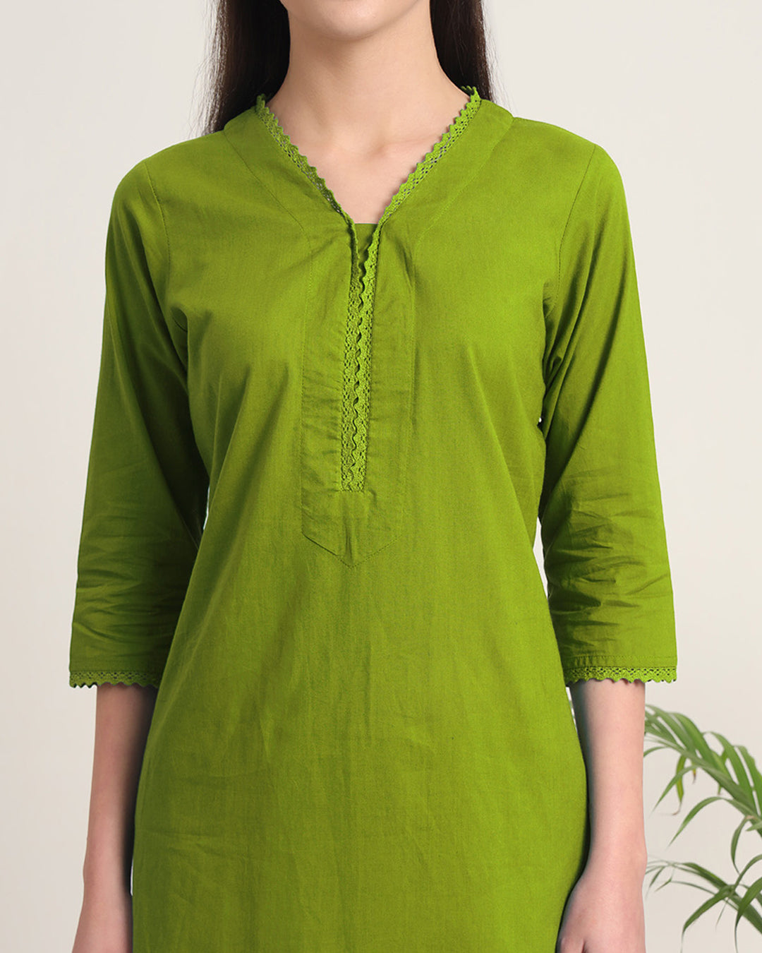 Sage Green Lace Affair Solid Kurta (Without Bottoms)