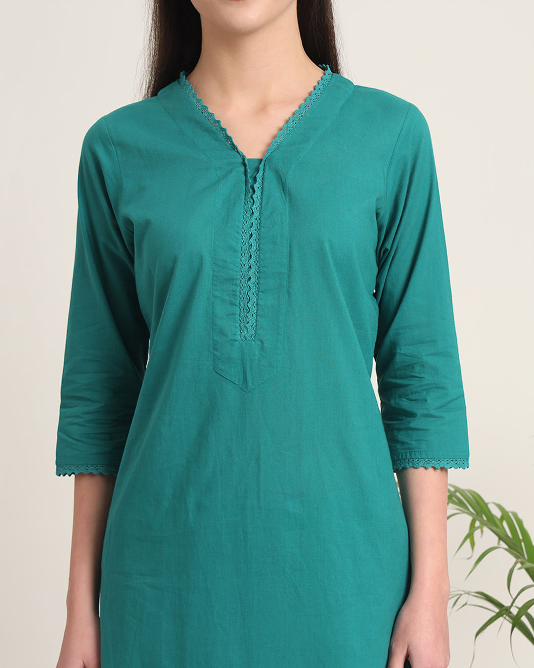 Green Gleam Lace Affair Solid Kurta (Without Bottoms)