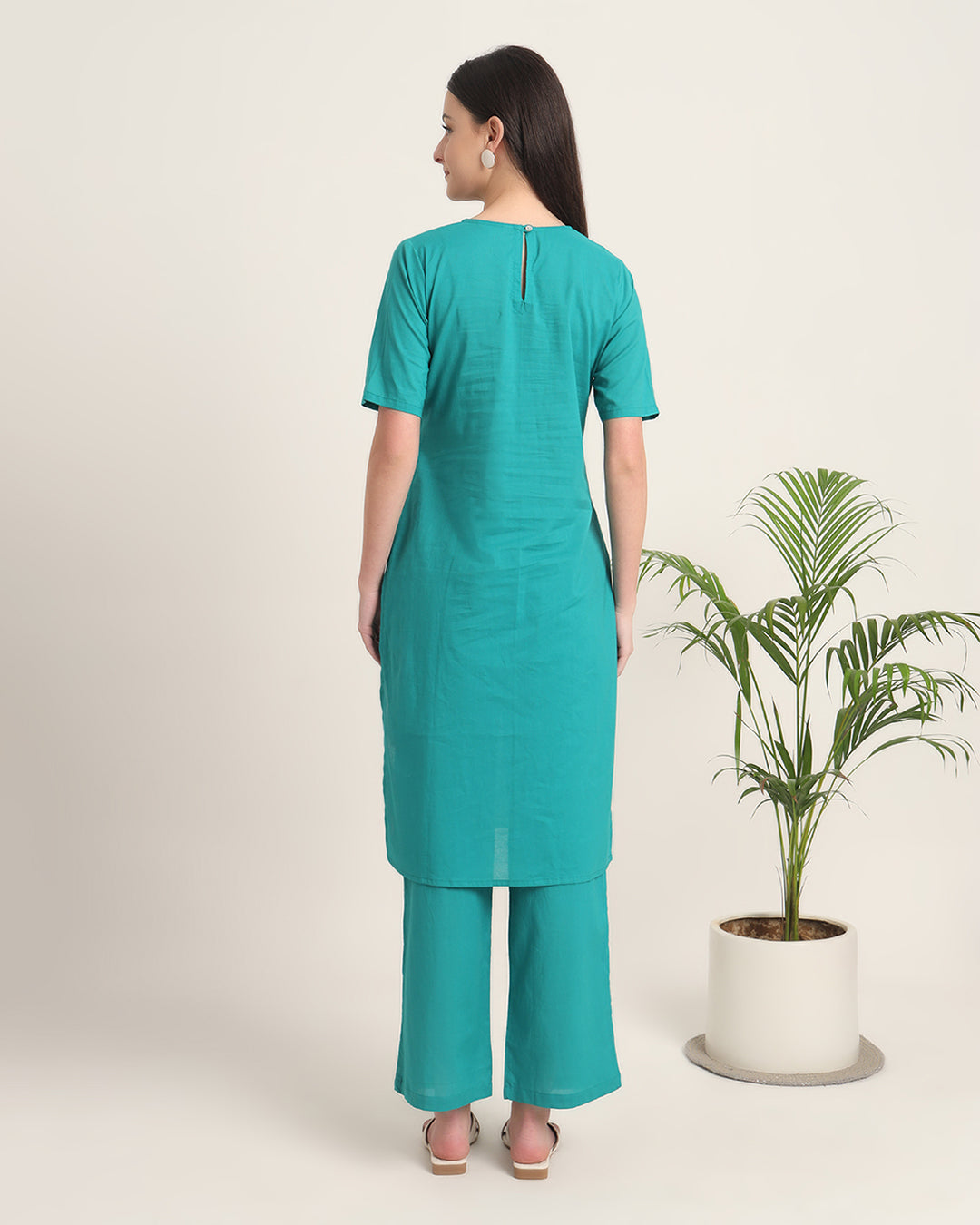 Green Gleam Round Neck Long Solid Co-ord Set