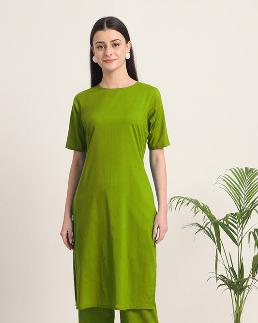 Sage Green Round Neck Long Solid Kurta (Without Bottoms)