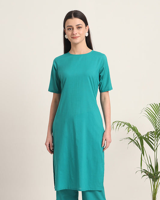 Green Gleam Round Neck Long Solid Kurta (Without Bottoms)