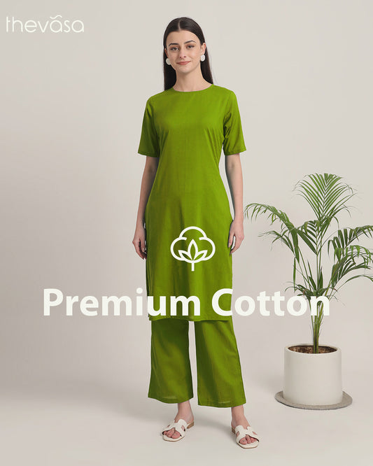 Sage Green Round Neck Long Solid Co-ord Set