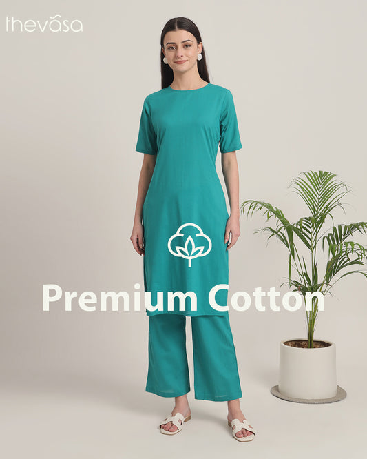 Green Gleam Round Neck Long Solid Co-ord Set