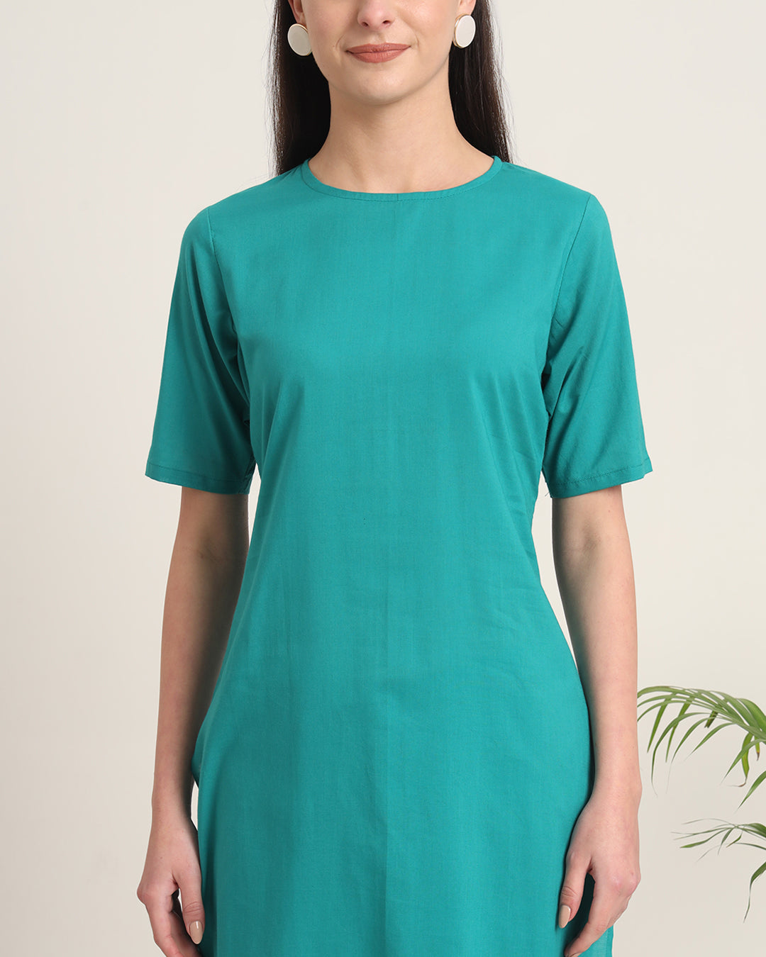 Green Gleam Round Neck Long Solid Co-ord Set