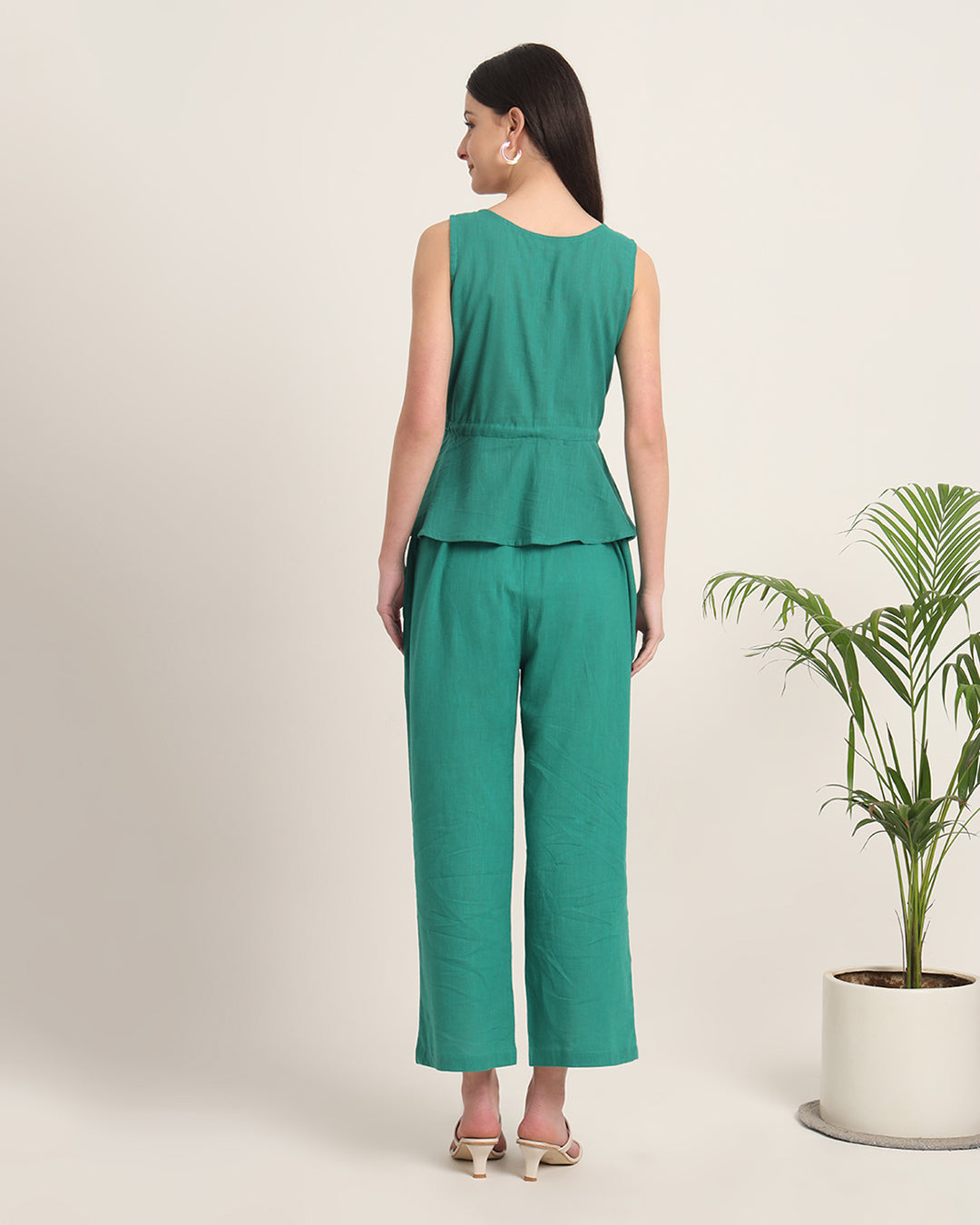 Green Gleam Peplum Paradise Solid Co-ord Set