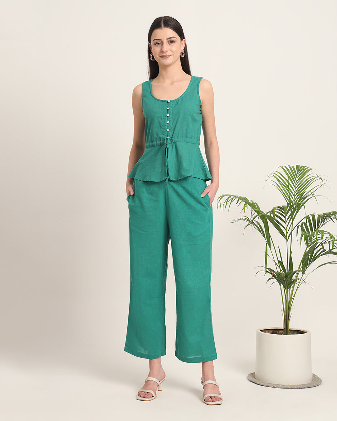 Green Gleam Peplum Paradise Solid Co-ord Set