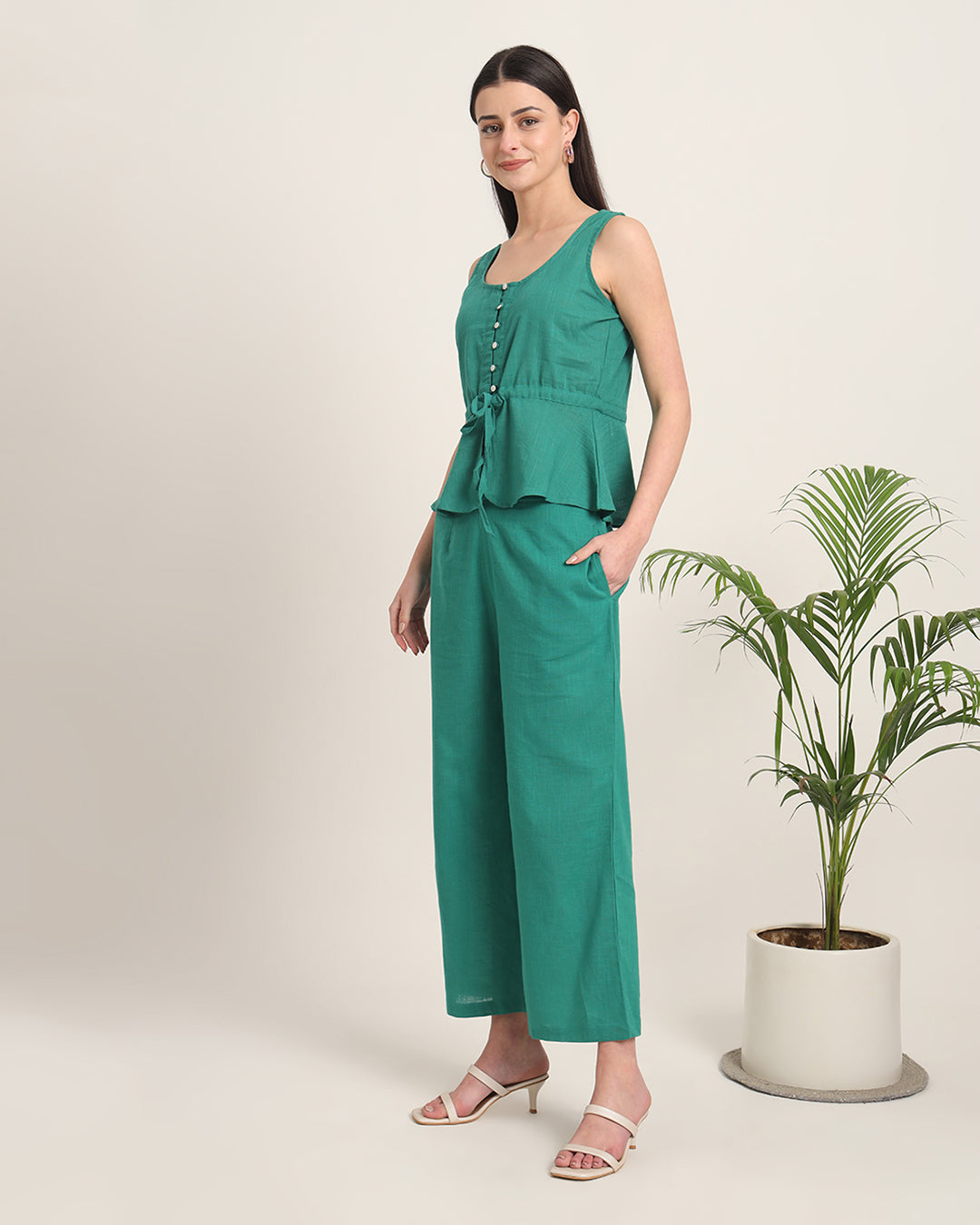 Green Gleam Peplum Paradise Solid Co-ord Set