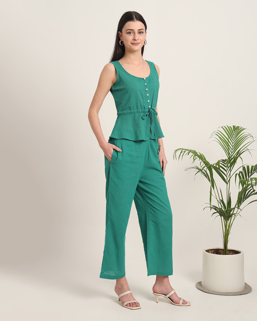 Green Gleam Peplum Paradise Solid Co-ord Set