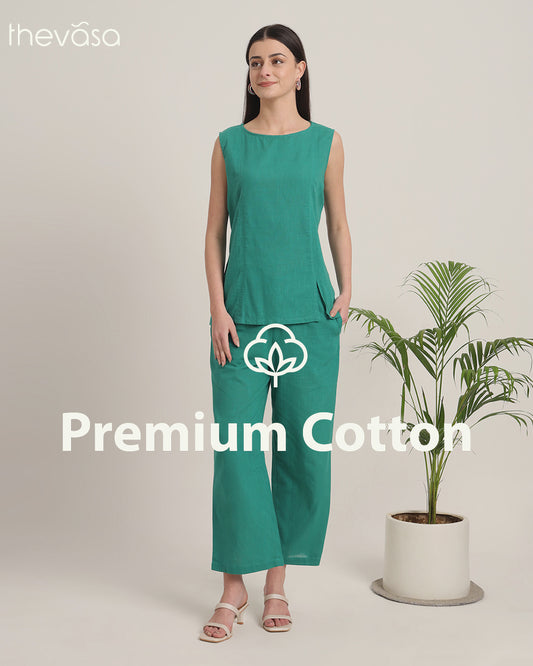 Green Gleam Sleeveless Short Length Solid Co-ord Set