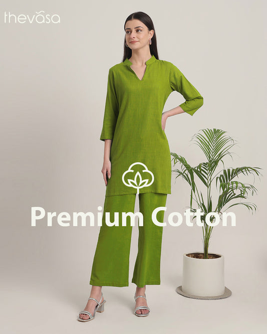 Sage Green Collar Neck Mid Length Solid Co-ord Set