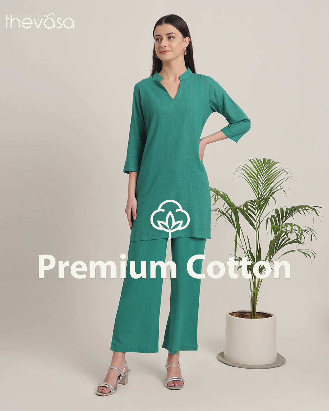 Green Gleam Collar Neck Mid Length Solid Kurta (Without Bottoms)