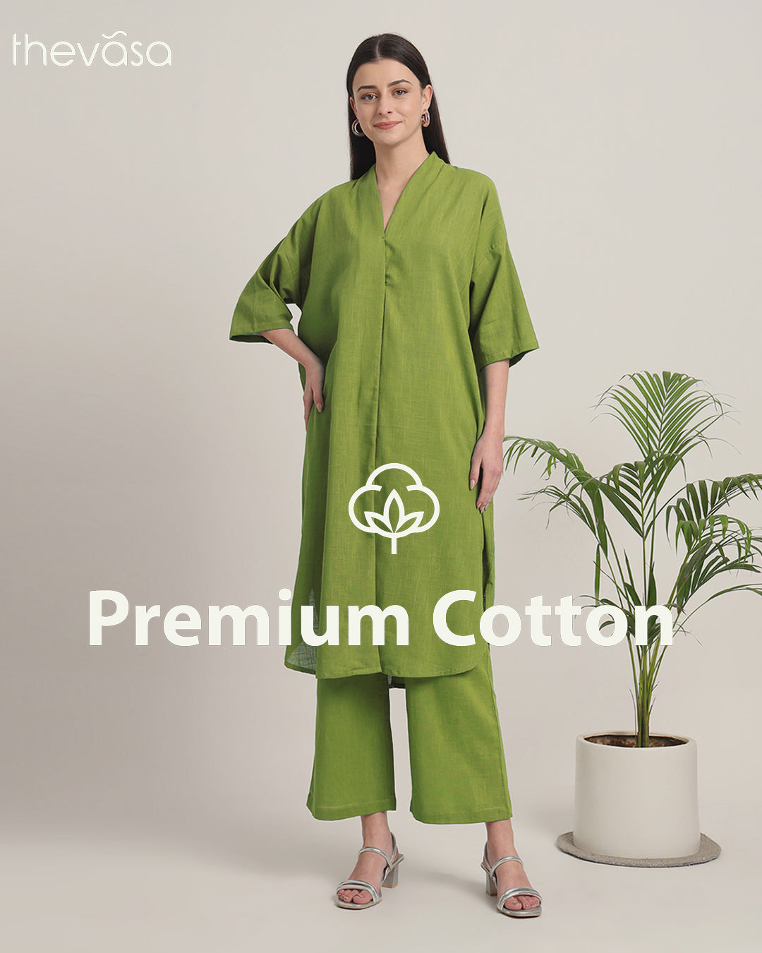 Sage Green Serene Sojourn V Neck Solid Co-ord Set