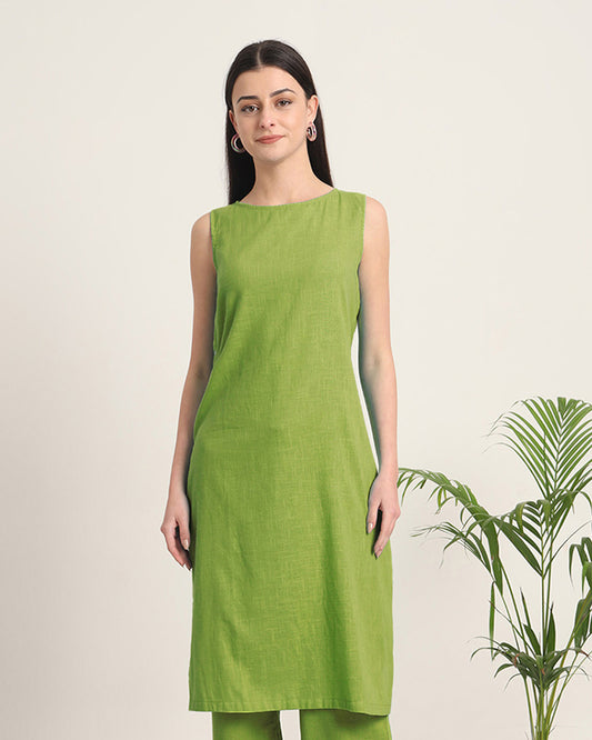 Sage Green Sleeveless Long Solid Kurta (Without Bottoms)