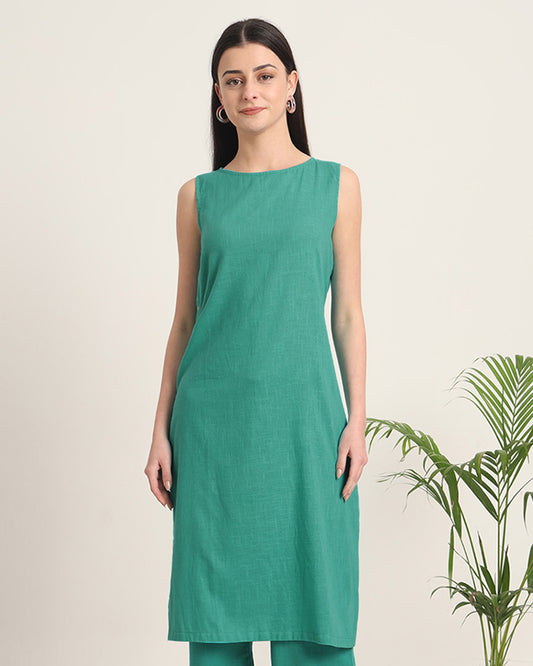 Green Gleam Sleeveless Long Solid Kurta (Without Bottoms)