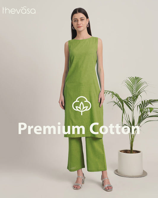 Sage Green Sleeveless Long Length Solid Co-ord Set