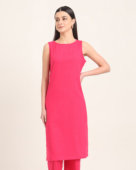 Queens Gulabi Sleeveless Long Solid Kurta (Without Bottoms)