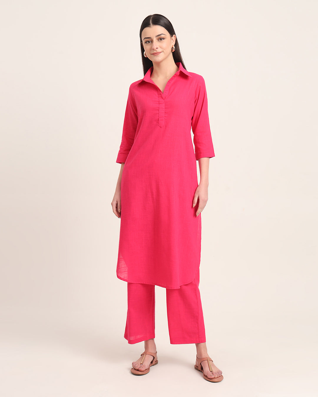 Queen's Gulabi Collar Comfort Solid Co-ord Set