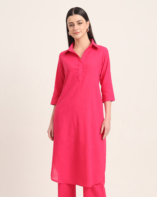 Queen's Gulabi Collar Comfort Solid Kurta (Without Bottoms)