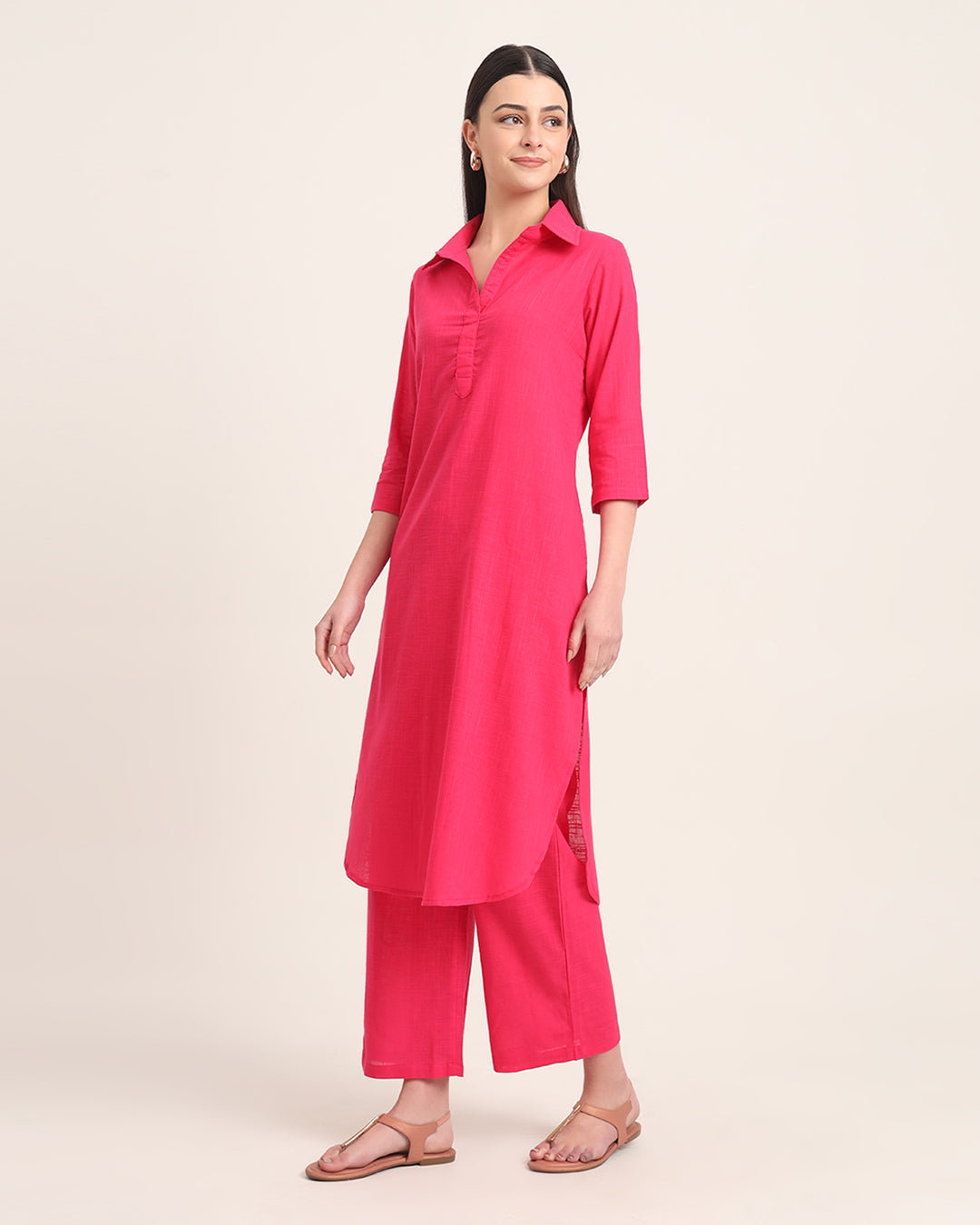 Queen's Gulabi Collar Comfort Solid Co-ord Set