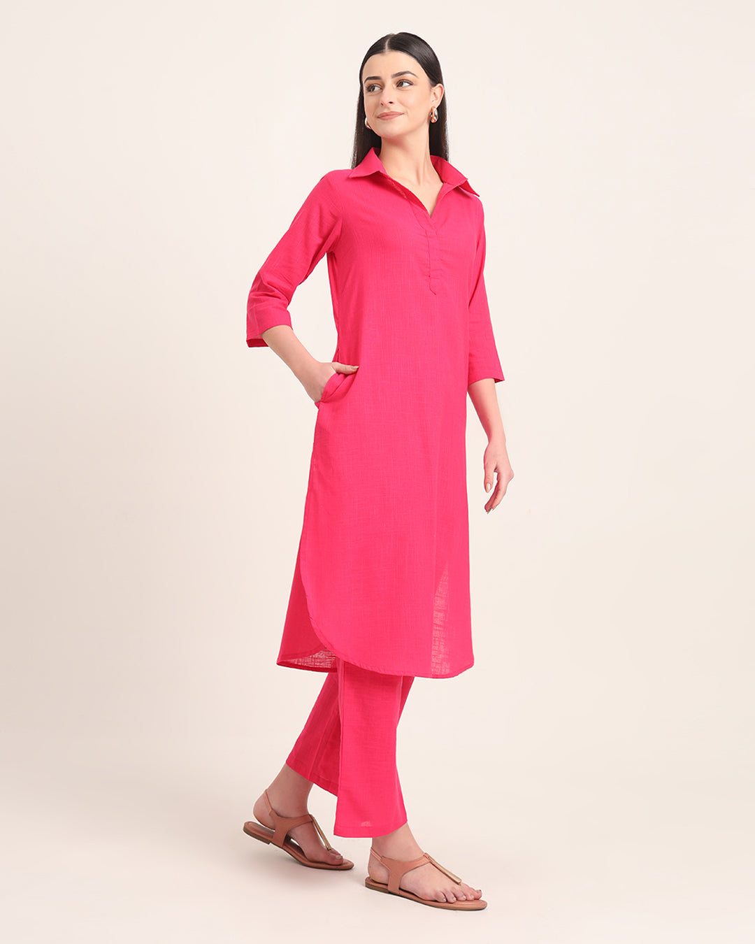 Queen's Gulabi Collar Comfort Solid Co-ord Set