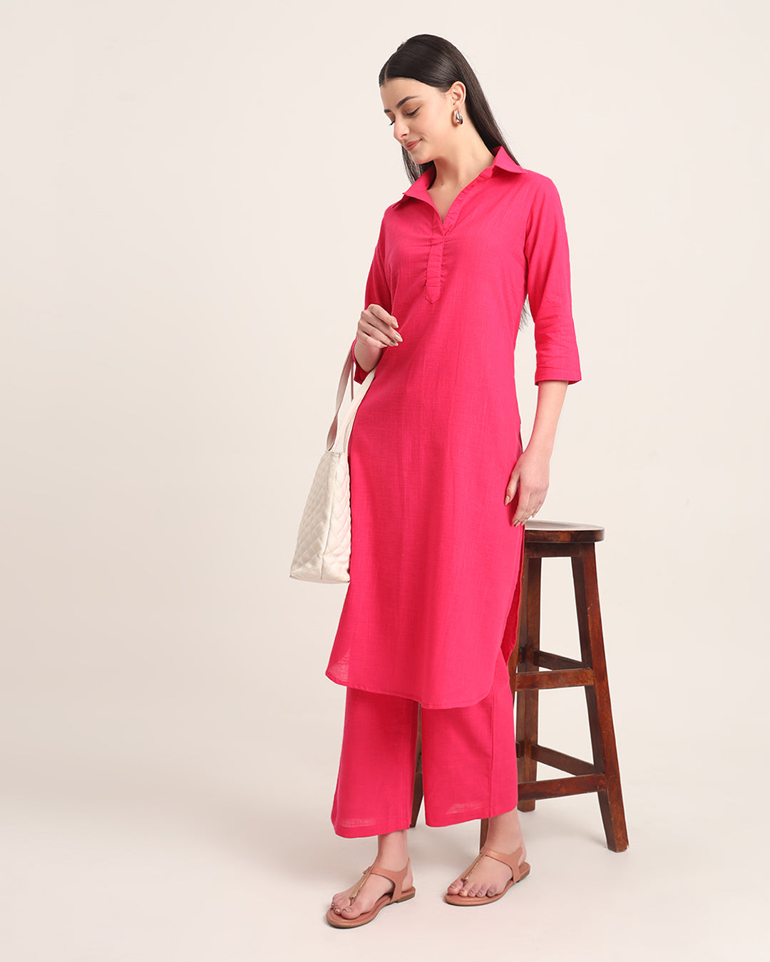 Queen's Gulabi Collar Comfort Solid Co-ord Set