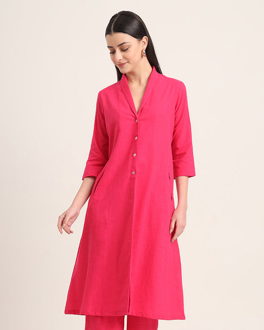 Queen's Gulabi Boho Harmony Flared Solid Kurta (Without Bottoms)