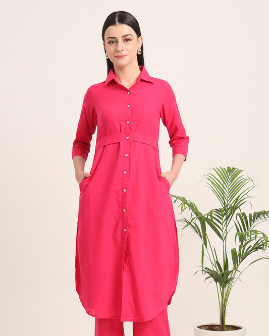 Queen's Gulabi Bellisimo Belted Solid Kurta (Without Bottoms)