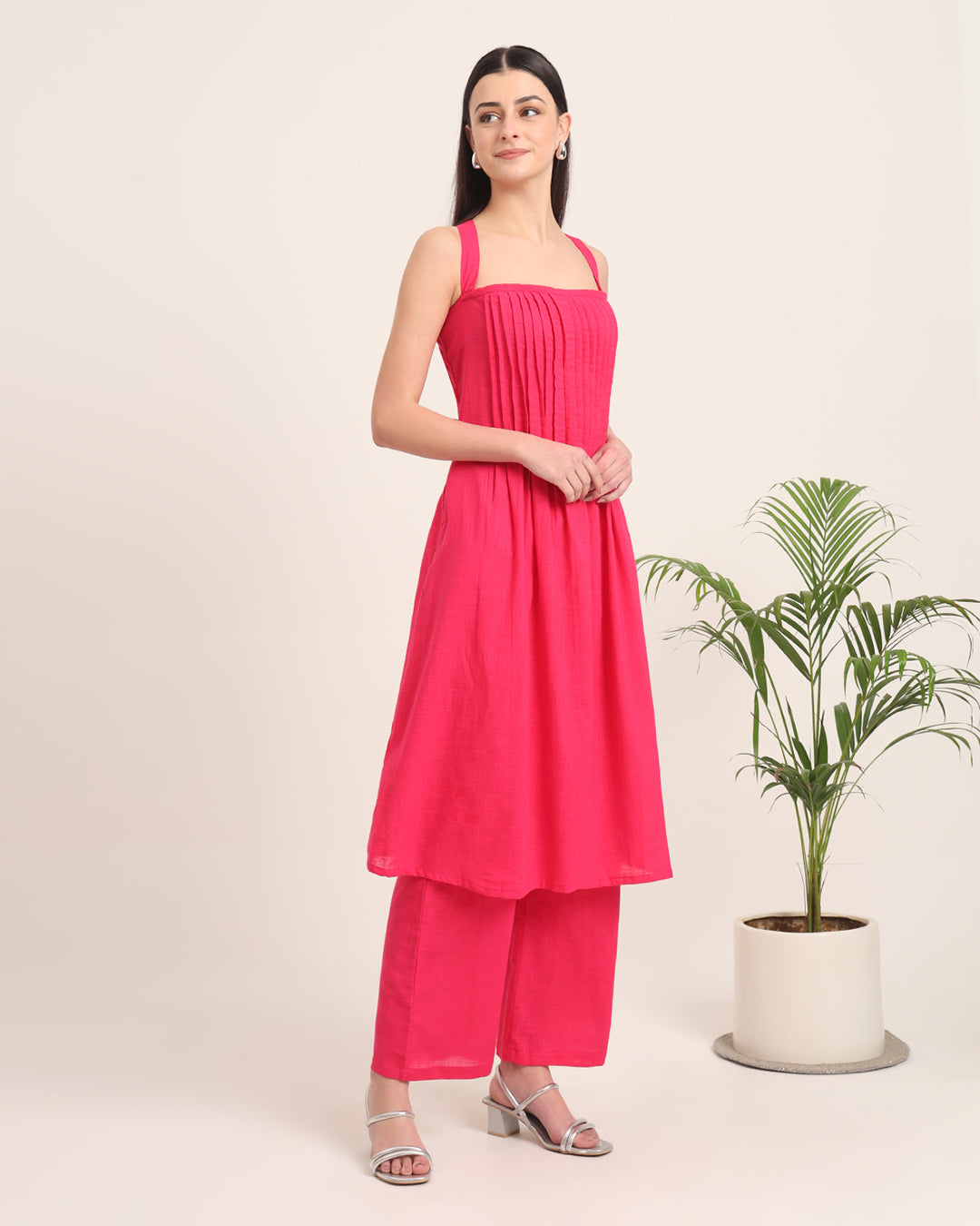 Queen's Gulabi Dreamy Flare Spaghetti Solid Co-ord Set