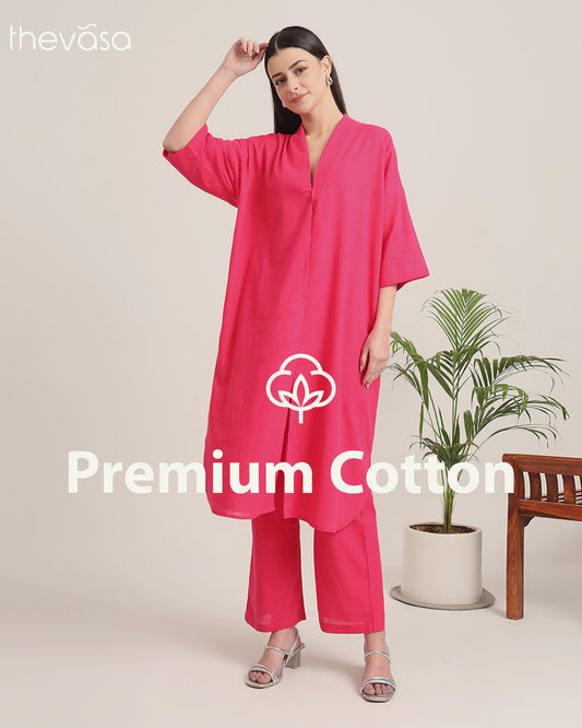 Queen's Gulabi Serene Sojourn V Neck Solid Co-ord Set