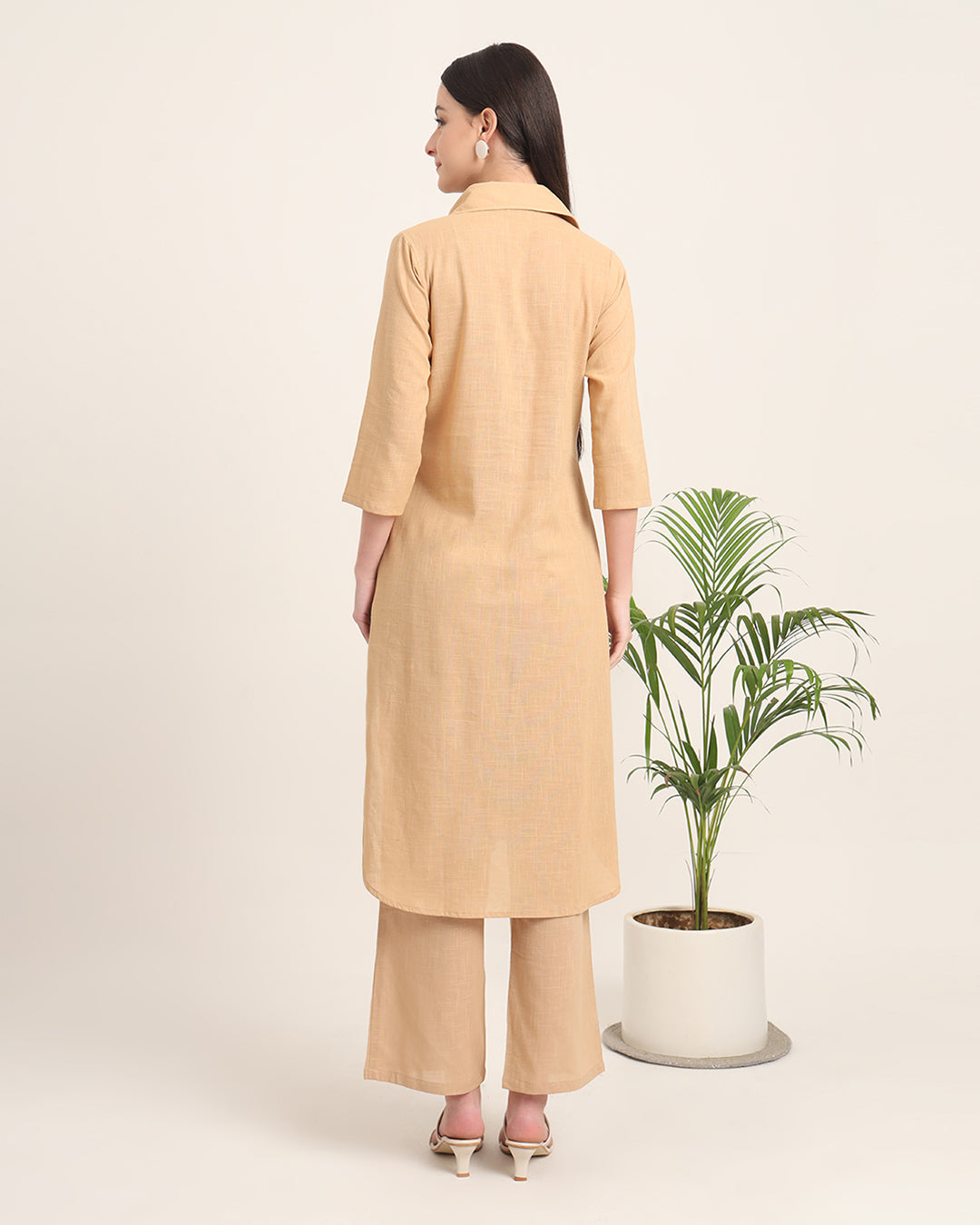 Beige Collar Comfort Solid Co-ord Set