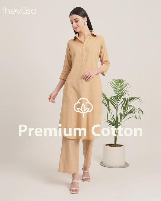 Beige Collar Comfort Solid Co-ord Set