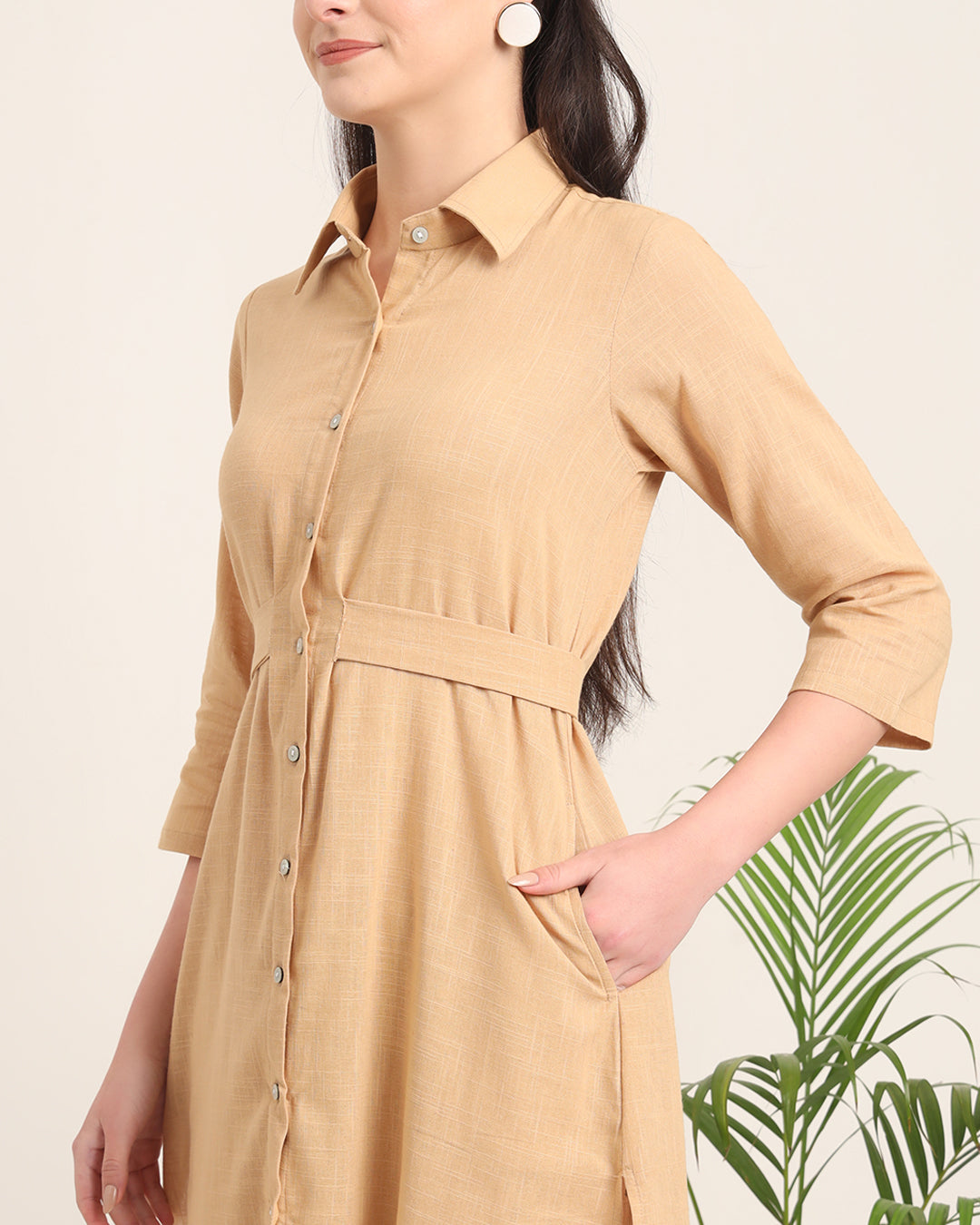 Beige Bellisimo Belted Solid  Co-ord Set