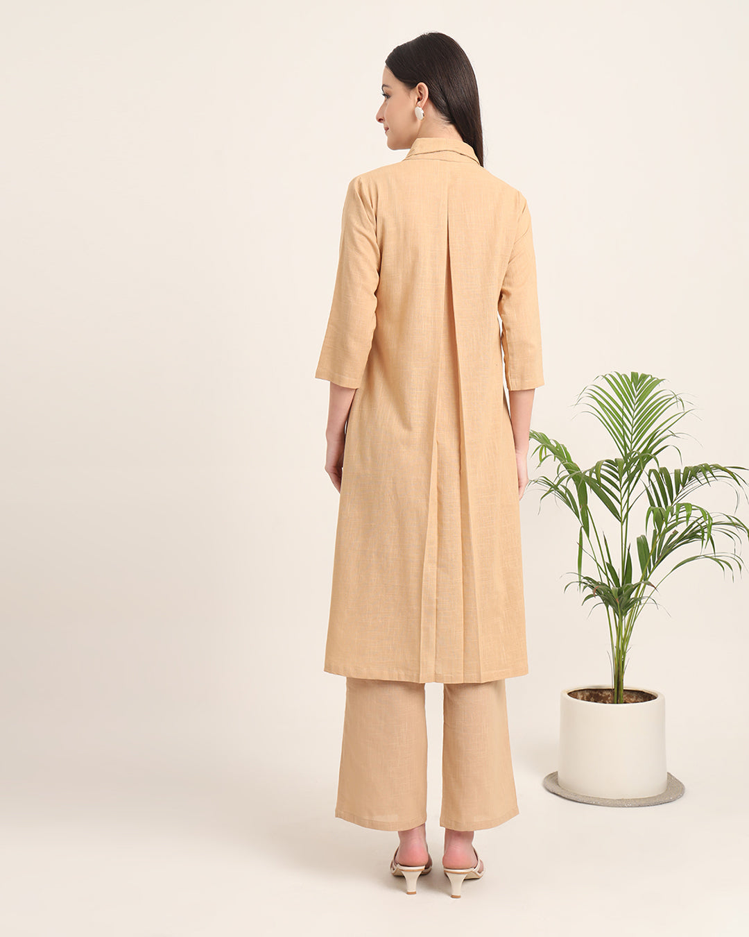 Beige Boho Harmony Flared Solid Solid Kurta (Without Bottoms)