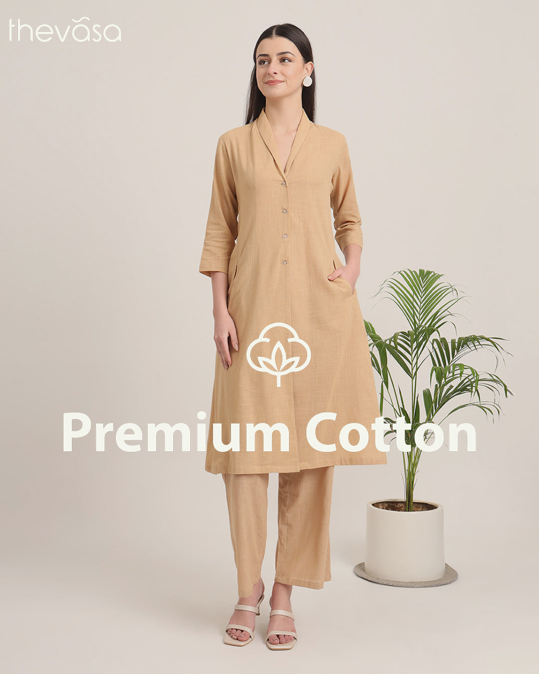 Beige Boho Harmony Flared Solid Solid Kurta (Without Bottoms)