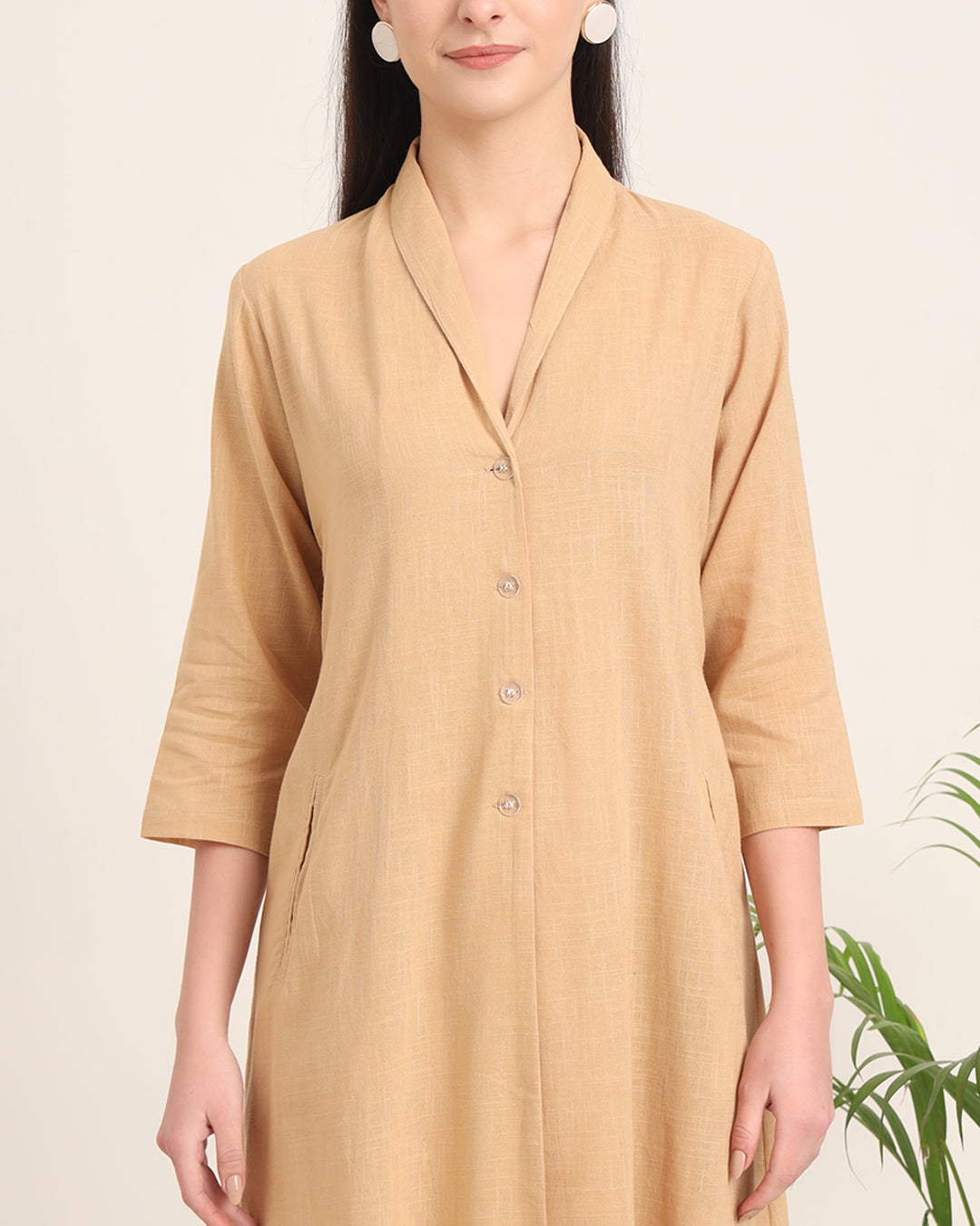 Beige Boho Harmony Flared Solid Solid Kurta (Without Bottoms)