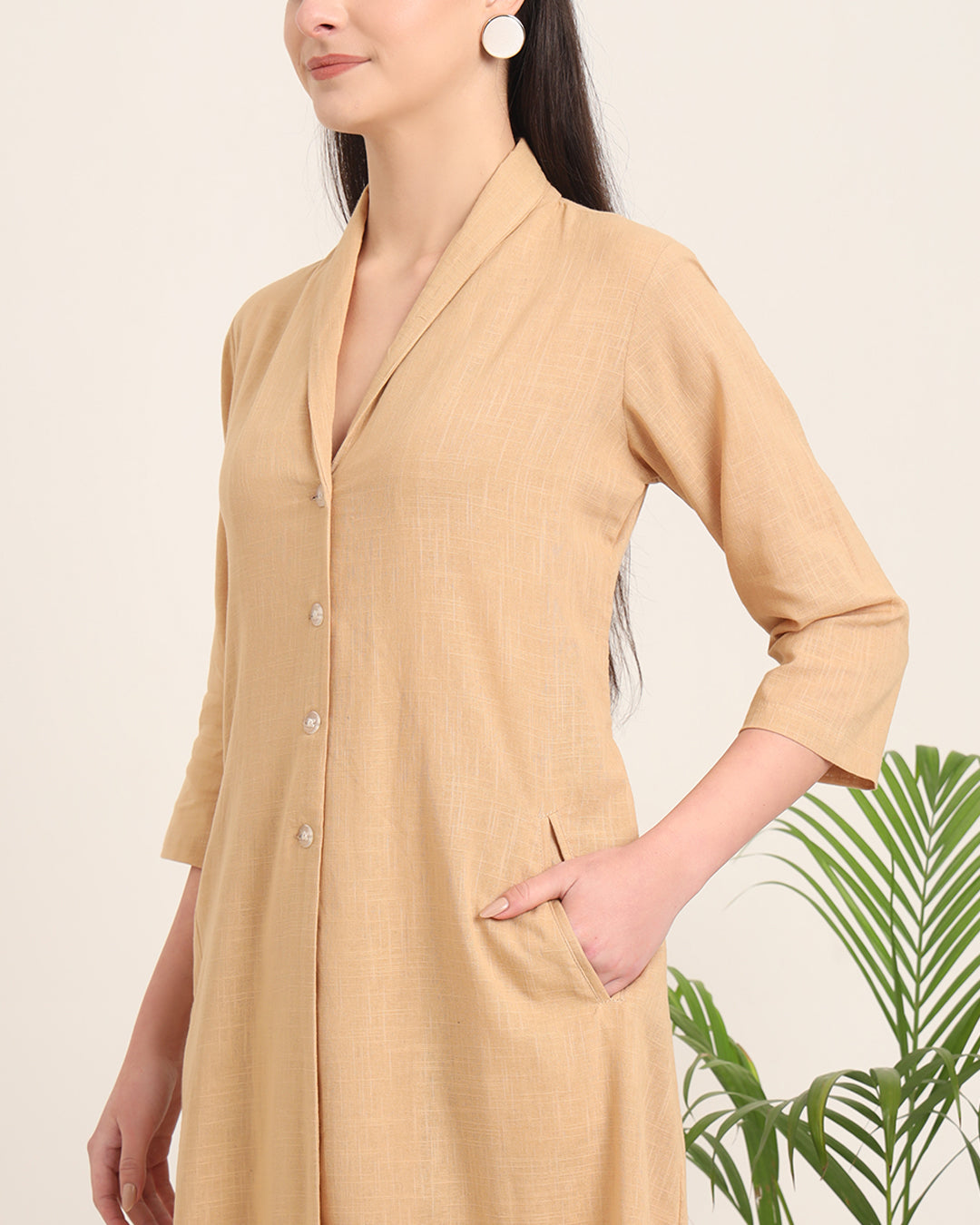 Beige Boho Harmony Flared Solid Solid Kurta (Without Bottoms)