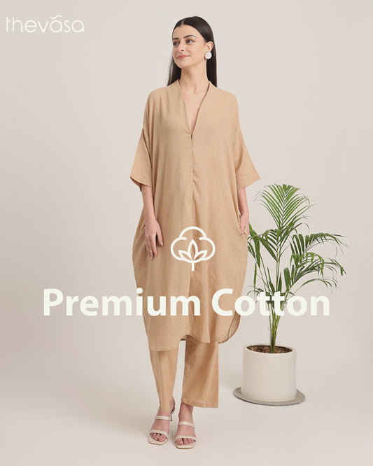 Beige Serene Sojourn V Neck Solid Co-ord Set