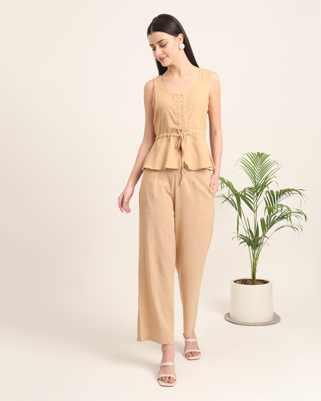 Beige Peplum Paradise Solid Co-ord Set