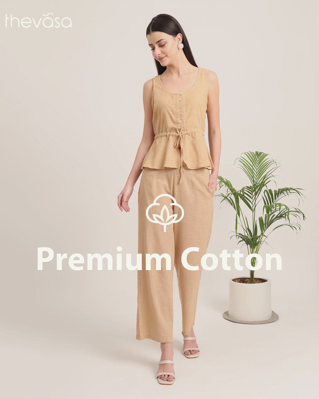 Beige Peplum Paradise Solid Co-ord Set