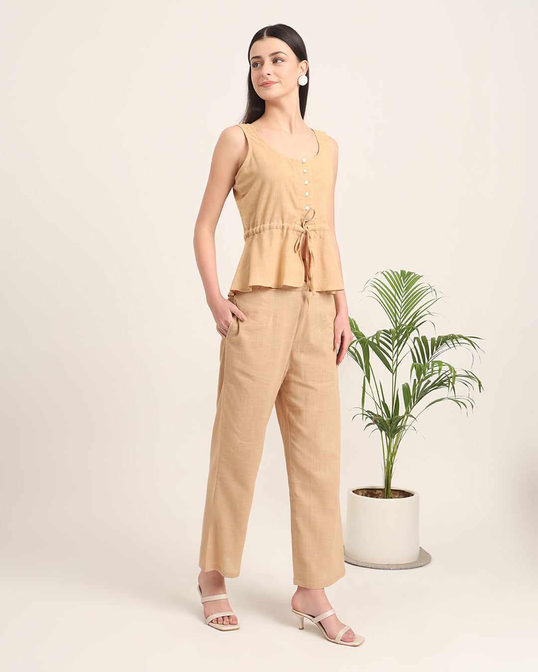 Beige Peplum Paradise Solid Co-ord Set