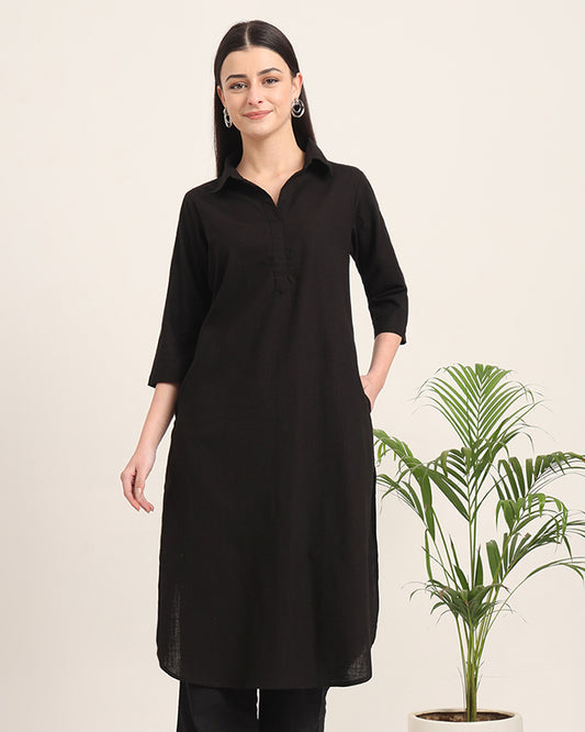 Black Collar Comfort Solid Kurta (Without Bottoms)