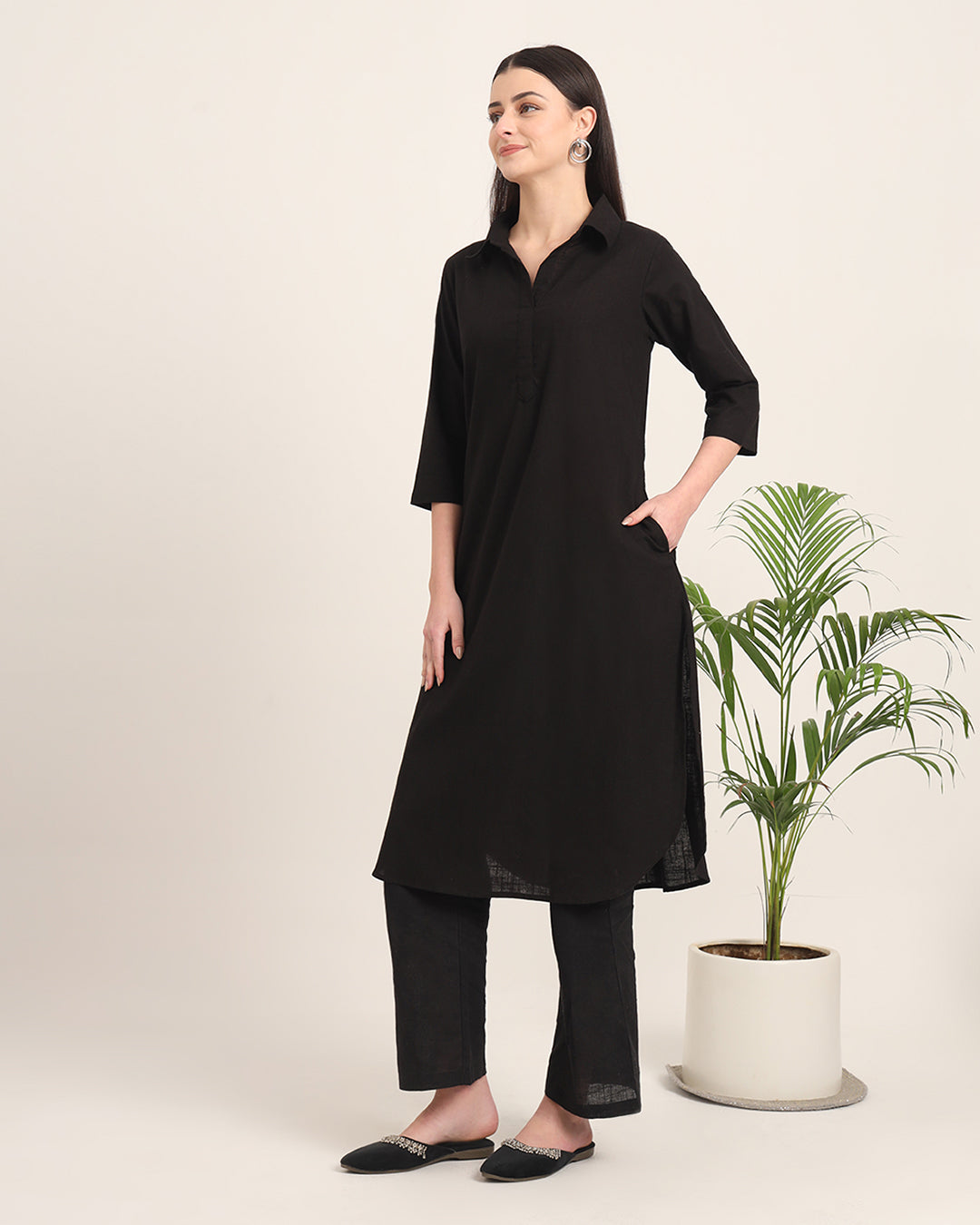 Black Collar Comfort Solid Co-ord Set