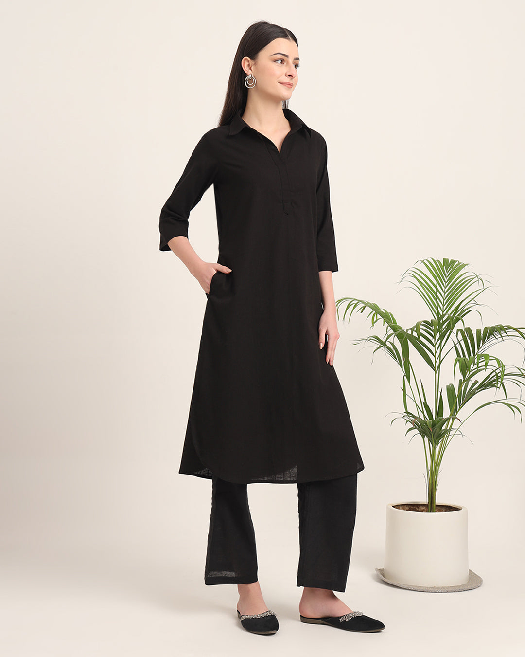 Black Collar Comfort Solid Co-ord Set