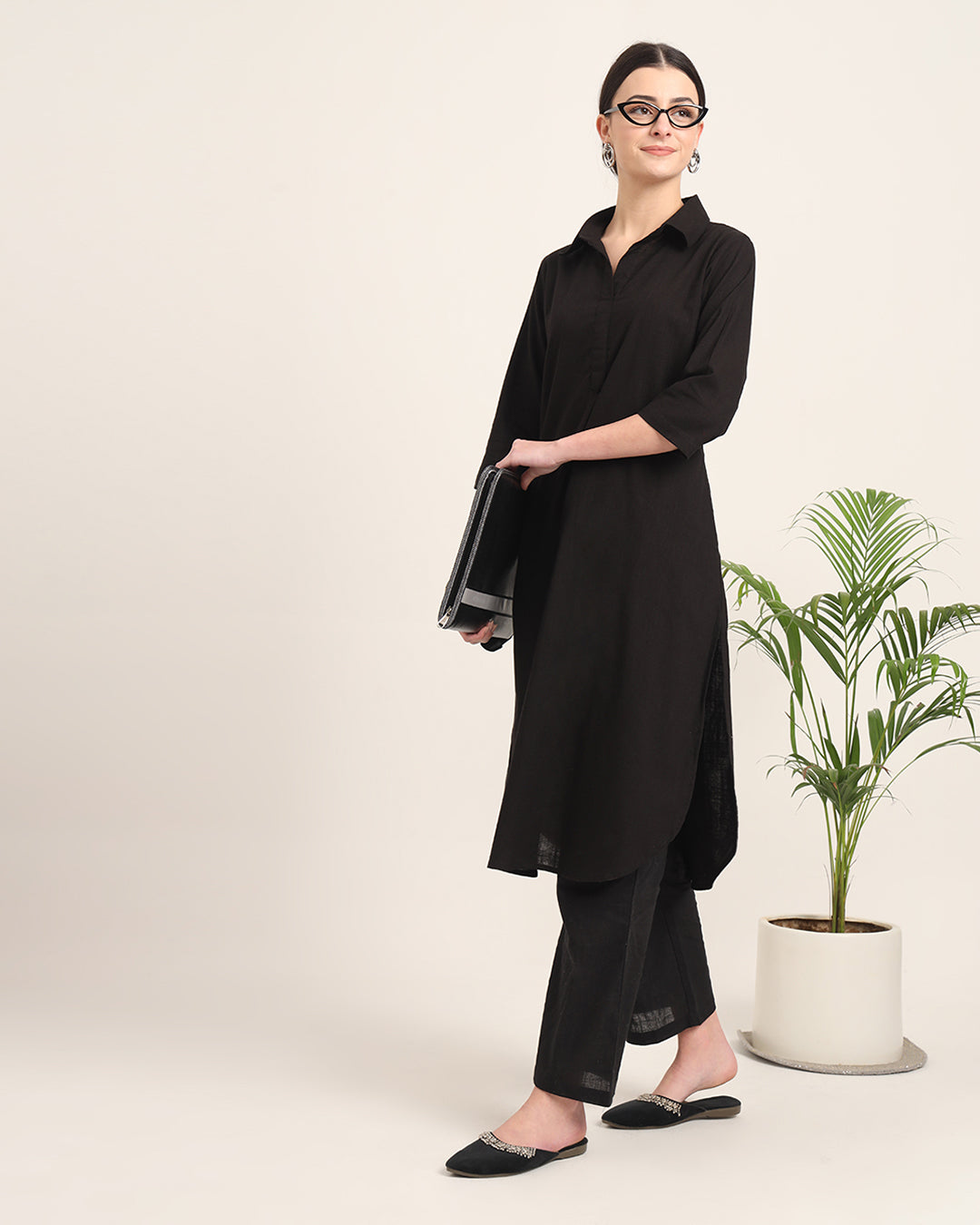 Black Collar Comfort Solid Co-ord Set