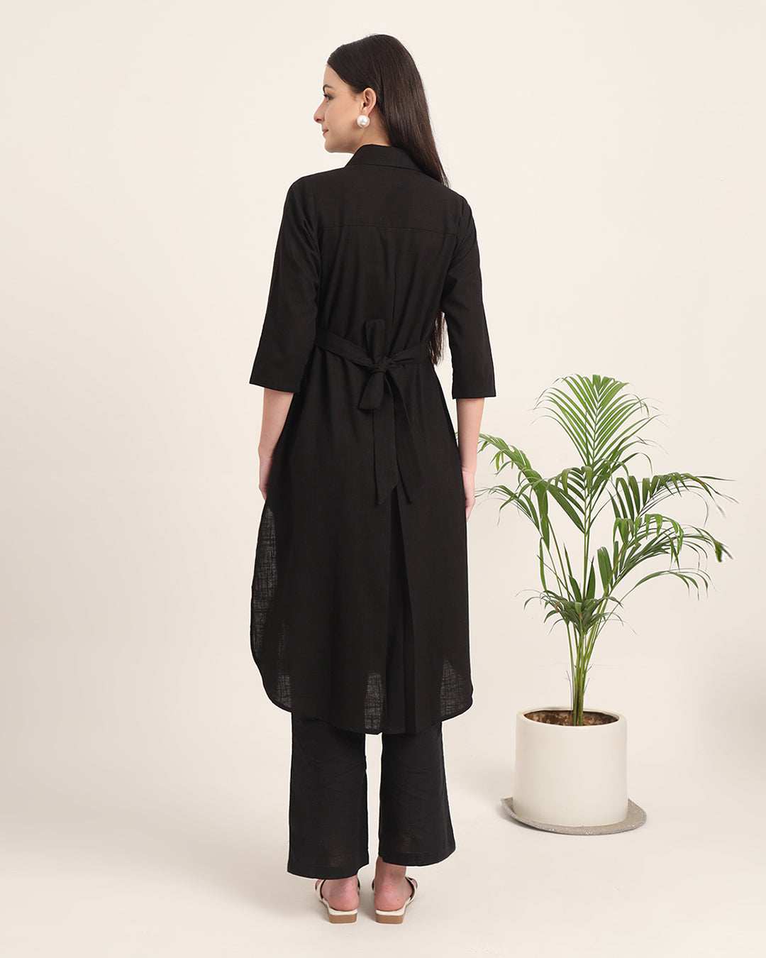 Black Bellisimo Belted Solid Kurta (Without Bottoms)